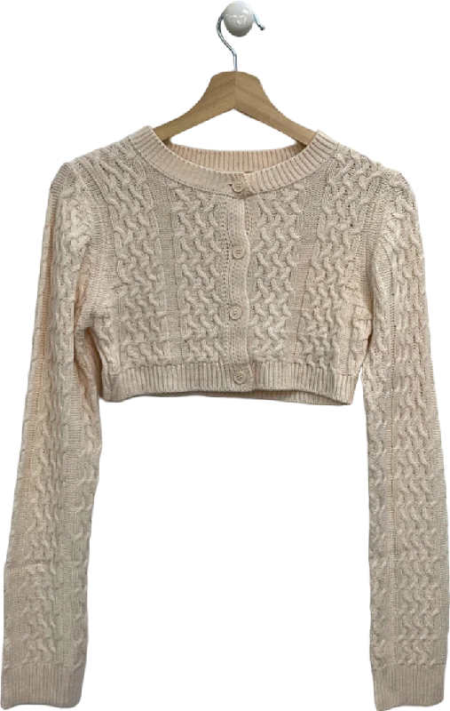 Women's Low Collar SweatersPrettyLittleThing Cream Petite Cable Knit Extreme Cropped Cardigan UK M