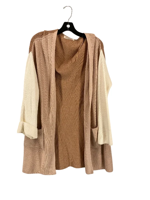 Women's Square CollCardigan By Impressions In Brown & Cream, Size: S