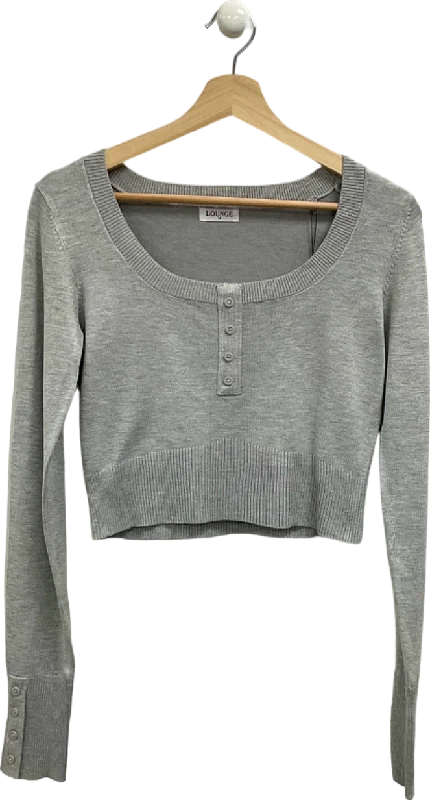 Women's U-Shaped Collar SweatersLounge Grey Cropped Long Sleeve Top UK M