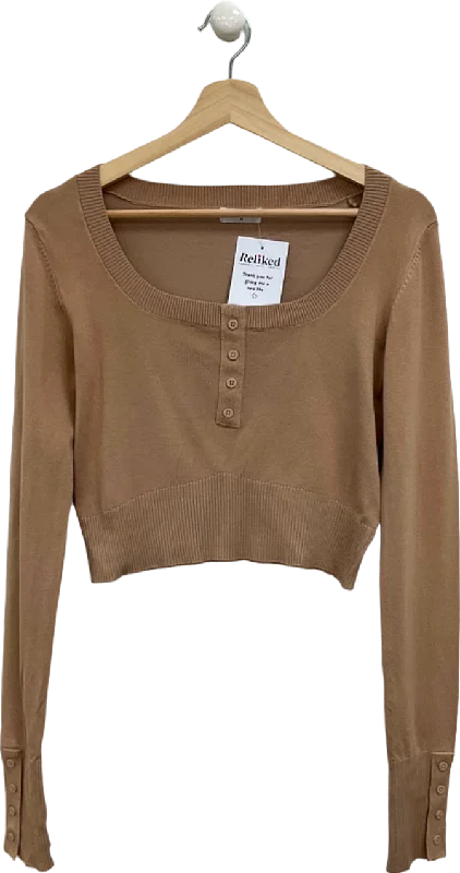 Women's Short Sleeve SweatersLounge Beige Cropped Long Sleeve Top UK M