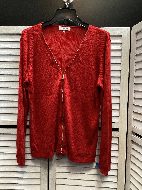 Women's Shirt Collar SweatersCardigan By Calvin Klein In Red, Size: L