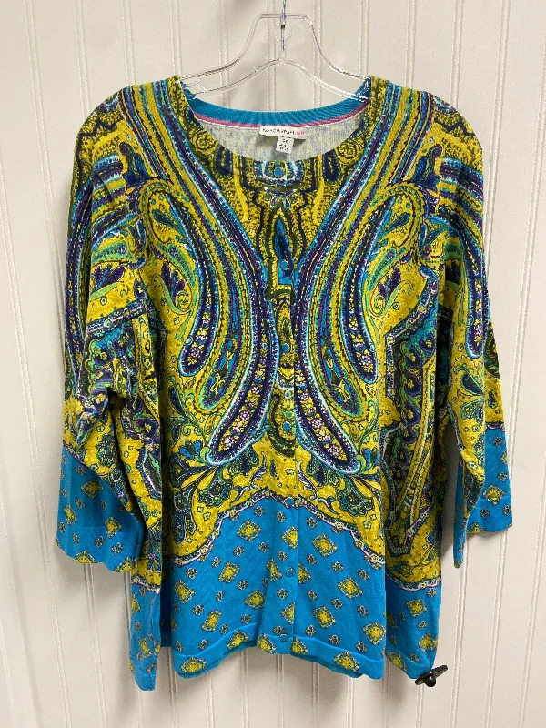 Women's Shawl Collar SweatersSweater Cardigan By Isaac Mizrahi Live Qvc In Paisley Print, Size: 2x