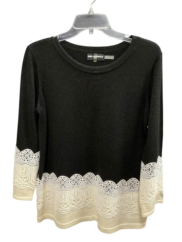 Women's Square Collar SweatersSweater By Karl Lagerfeld In Black & White, Size: S