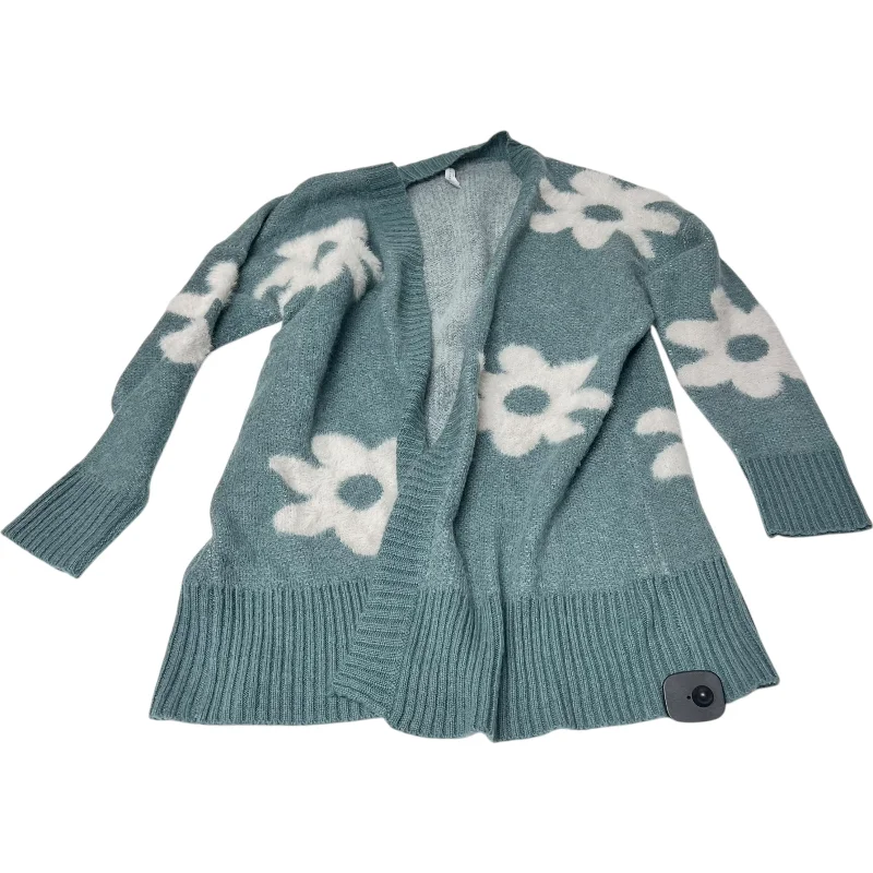 Women's U-Shaped Collar SweatersSweater Cardigan By Dreamers In Blue & White, Size: M