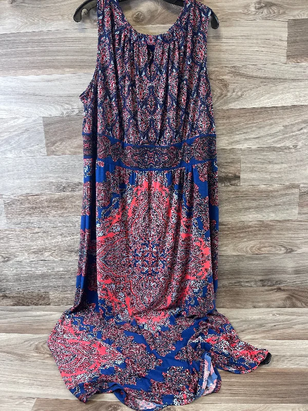 Women's Cold-Shoulder DressesDress Casual Maxi By Clothes Mentor In Blue & Orange, Size: 3x