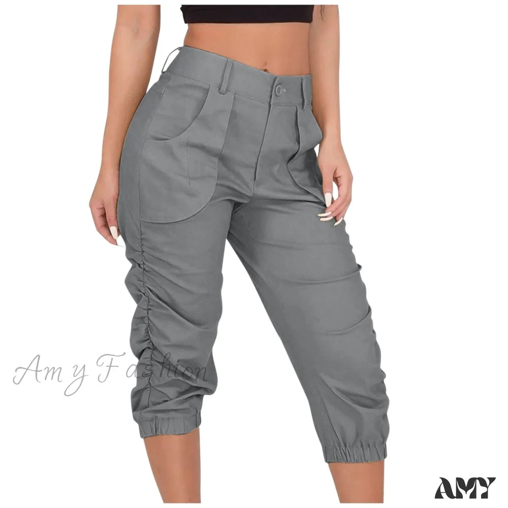 Women's Jodhpurs with Narrow CollarAmy Fashion - Jogging Beam Foot Fitness Pocket Loose Short Pants