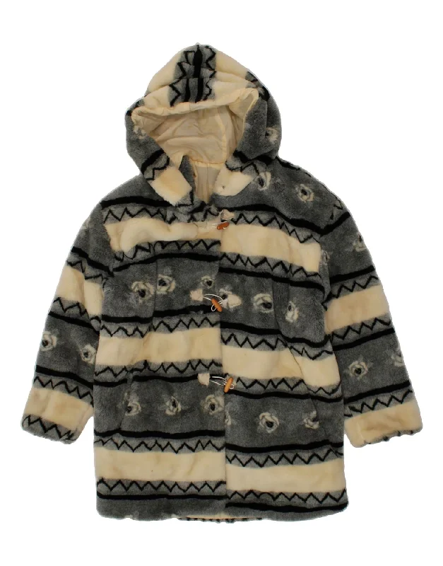 Women's Duffle CoatsVINTAGE Womens Hooded Faux Fur Duffle Coat UK 22 3XL Grey Striped