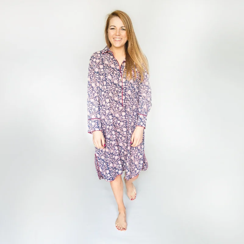 women's pajamas with a vintage lookCotton Night-shirt - Dark Blue