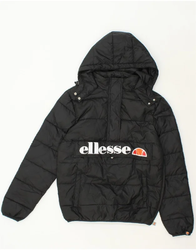 Women's Coats with Fur Trimmed PocketsELLESSE Womens Graphic Hooded Padded Jacket UK 10 Small Black Polyester