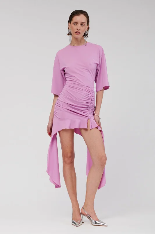 Women's Low Collar DressesLucia T-Shirt Ruched Mini Dress - Lilac