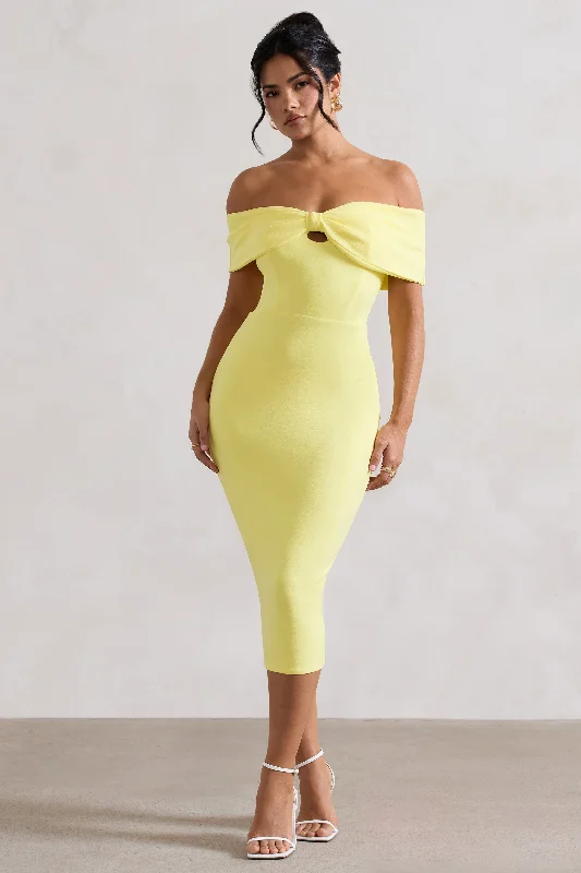 Women's Rounded-Neck DressesHope | Lemon Bow Bardot Midi Dress