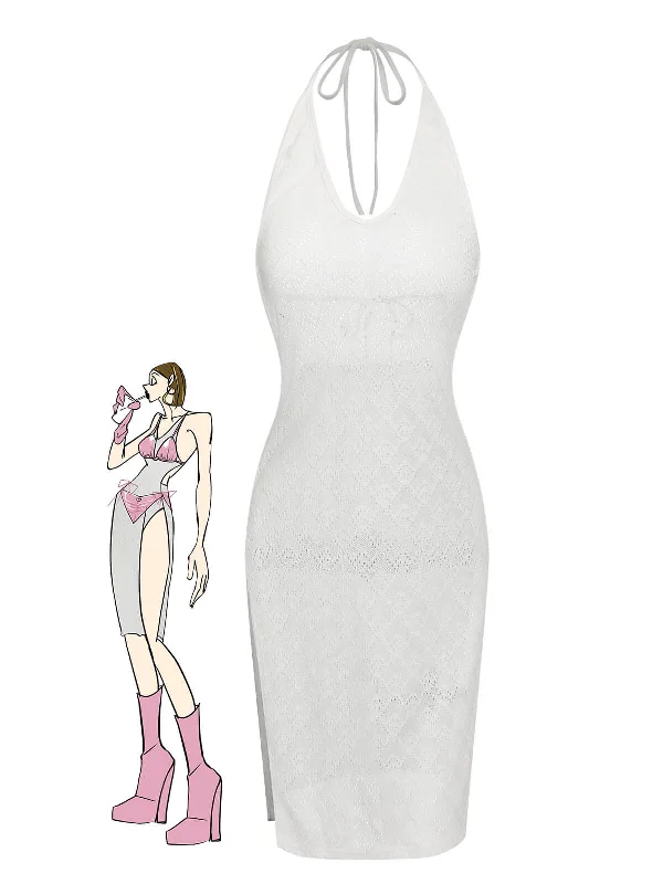 White 1960s Knitted Halter Dress Cover-Up