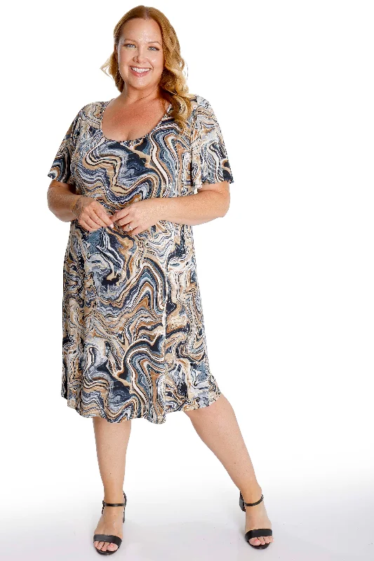 Women's Jodhpurs with Shirt CollarVikki Vi Jersey Earth Swirl T-Shirt Style Dress