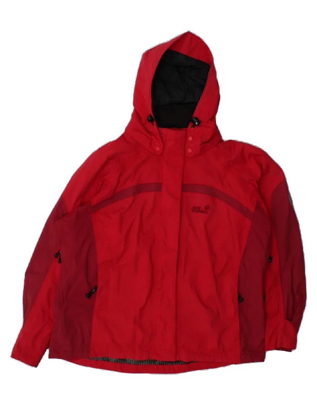 Women's Duffle CoatsJACK WOLFSKIN Womens Hooded Rain Jacket UK 22/24 2XL Red Colourblock