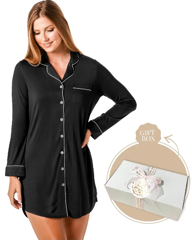 women's pajamas with a sophisticated, modern twistBamboo Night Shirt + Candle Gift Box Black