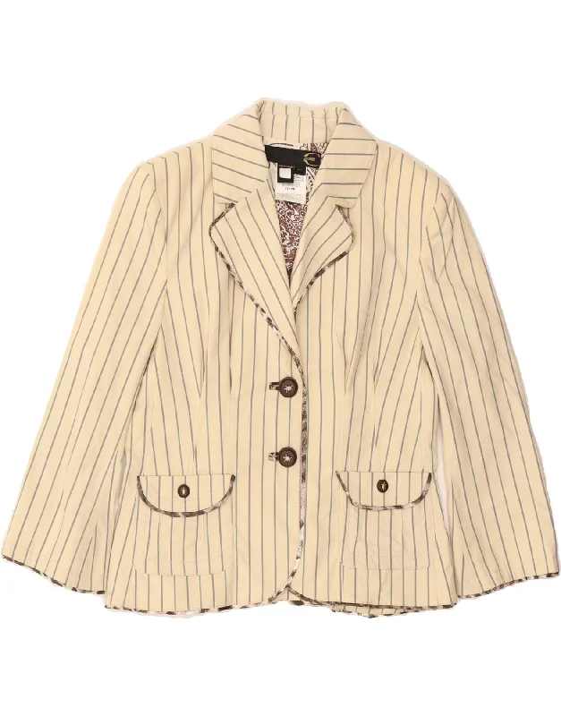 Women's Coats with Fur LiningJUST CAVALLI Womens Blazer Jacket IT 44 Medium Off White Pinstripe