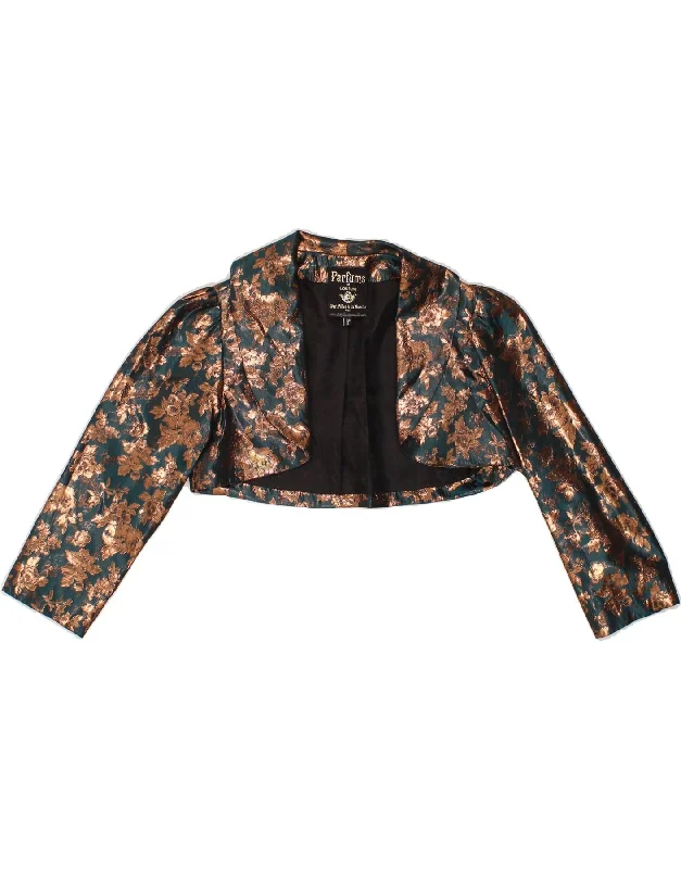 Women's Coats with Fur Trimmed BeltVINTAGE Womens Bolero Jacket UK 10 Small Gold Floral Acetate