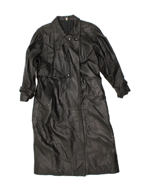 Women's Button-Up CoatsVINTAGE Womens Leather Coat EU 36 Small Black