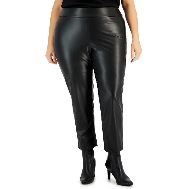 Women's Jodhpurs with Square CollarPlus Womens High Rise Faux Leather Ankle Pants