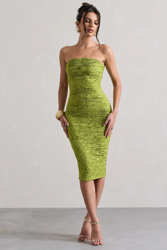 Women's High Collar DressesPalau | Olive Green Crochet Bandeau Midi Dress