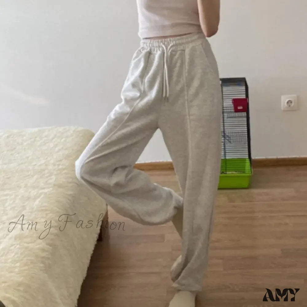 Women's LeggingsSport Elastic High Waist Adjustable Drawstring Long Solid Straight Wide Trouser