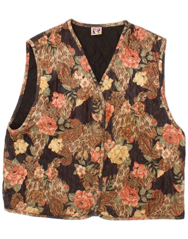 Women's Wool CoatsYESSICA Womens Quilted Gilet UK 20 2XL Brown Floral Polyester