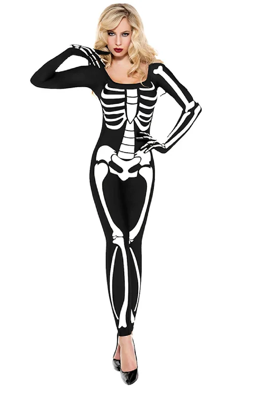 women's pajamas with an elasticized cuffsOne Piece Skeleton Bodysuit Costume Set