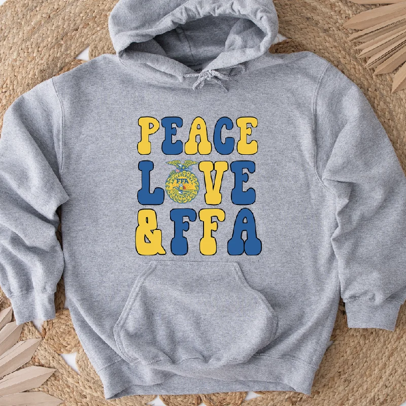 Women's Hooded Sweatshirts with Welt PocketsPeace Love FFA Hoodie (S-3XL) Unisex - Multiple Colors!