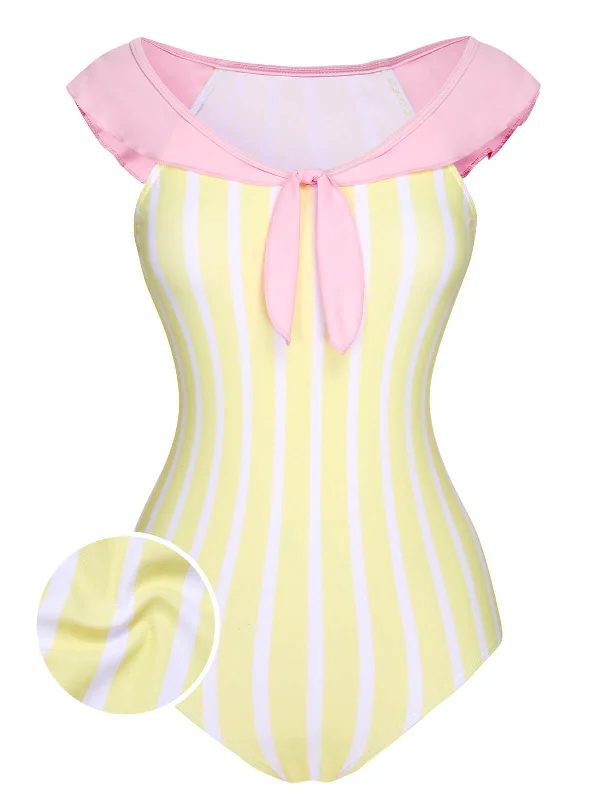 Yellow & Pink 1940s Stripe One-Piece Swimsuit