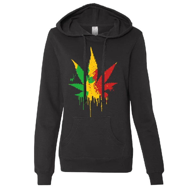 Women's Hooded Sweatshirts with Denim LiningRasta Pot Leaf Ladies Lightweight Fitted Hoodie