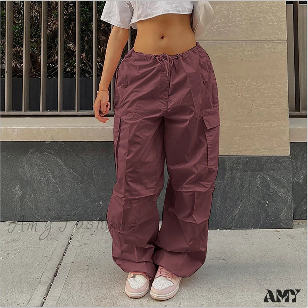 Women's Jodhpurs with U-Shaped CollarAmy Fashion - Straight Wide Leg Loose Trousers Cargo Pants