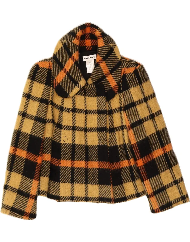 Women's Coats with Fur Trimmed BeltSONIA RYKIEL Womens Crop Bomber Jacket IT 40 Small Yellow Check Mohair