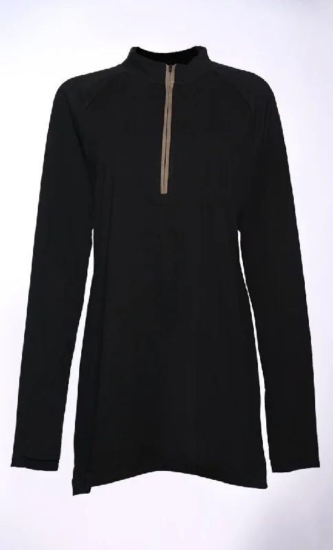 Women's Hooded Sweatshirts with Modal LiningBlack Casual T-Shirt with Half Zip Closure