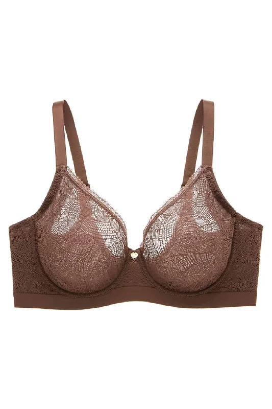 smoothing high-waisted bra for tummy controlZOE SHEER BRA- BROWN