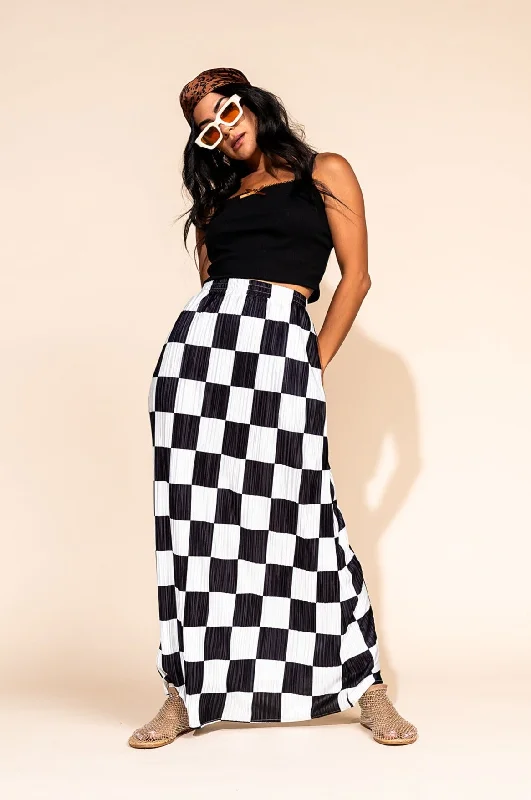 Women's Cotton SkirtsSantorini Midi Plisse Skirt in Black + White Check