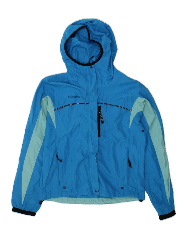 Women's Hooded CoatsCOLUMBIA Womens Hooded Rain Jacket UK 14 Medium Blue Colourblock Polyester