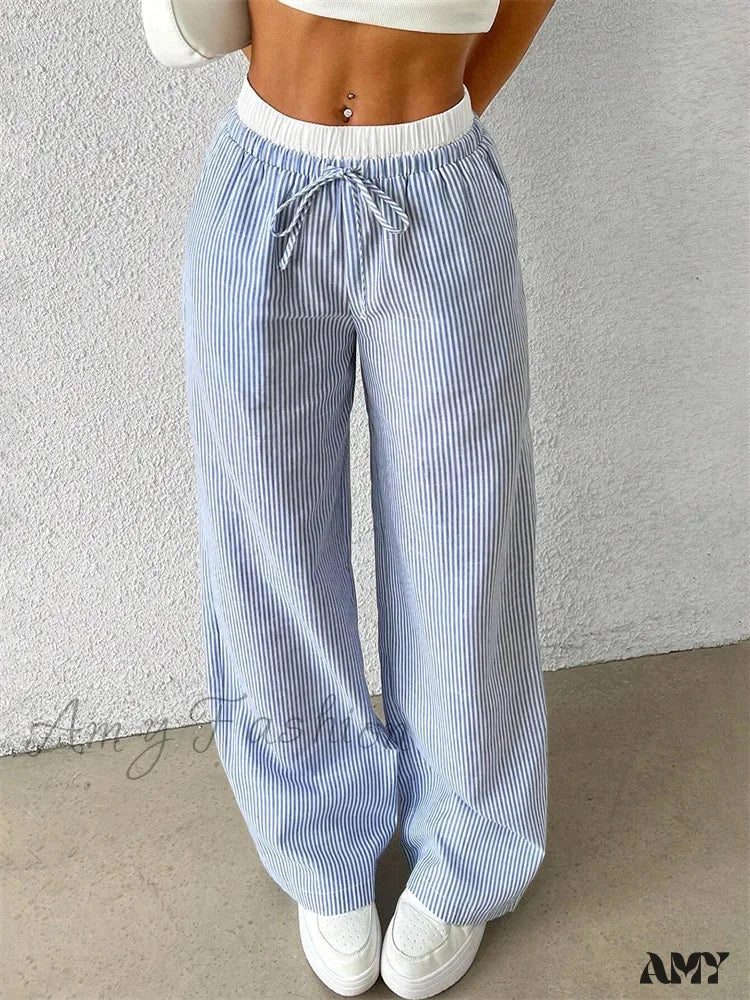 Women's SweatpantsCasual Striped Woven Wide Fall Winter Stylish Full Length Y2K Trouser