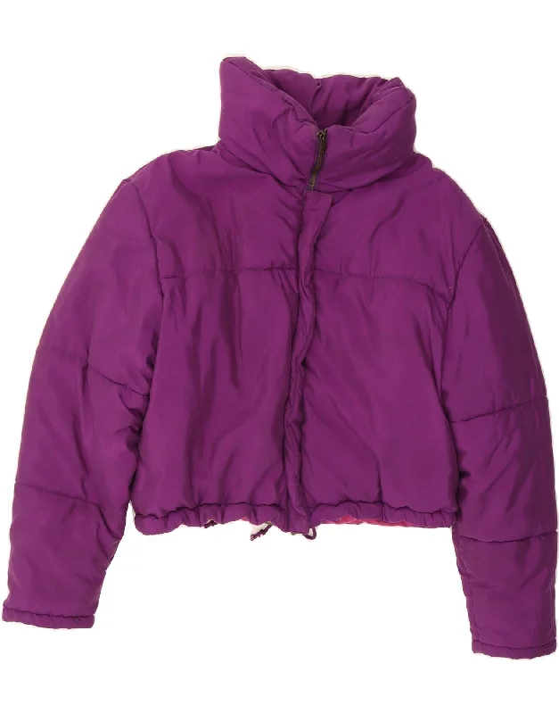 Women's Coats with Fur Trimmed CollarARMANI JEANS Womens Crop Padded Jacket UK 16 Large Purple