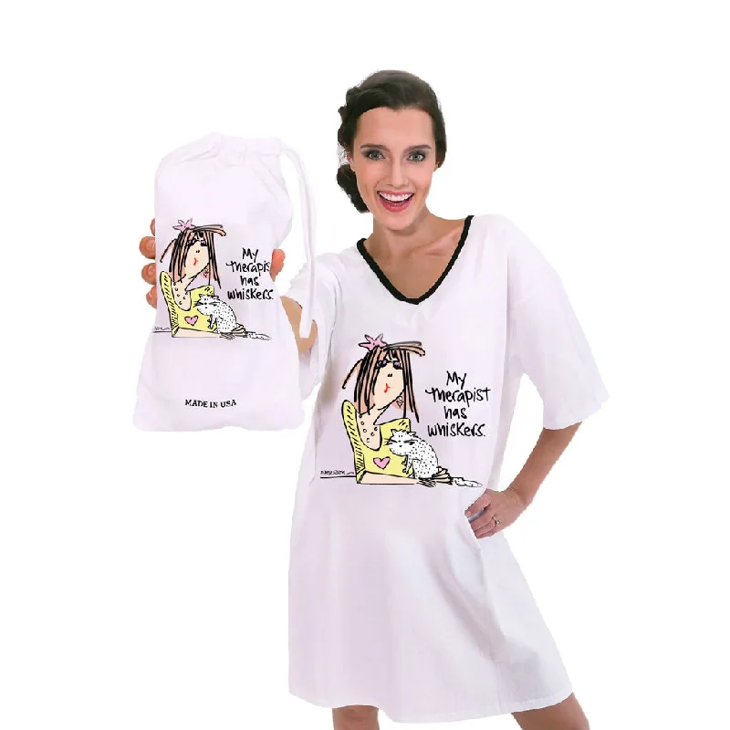 women's pajamas for those who love to dreamMY THERAPIST HAS WHISKERS, NIGHTSHIRT IN A BAG