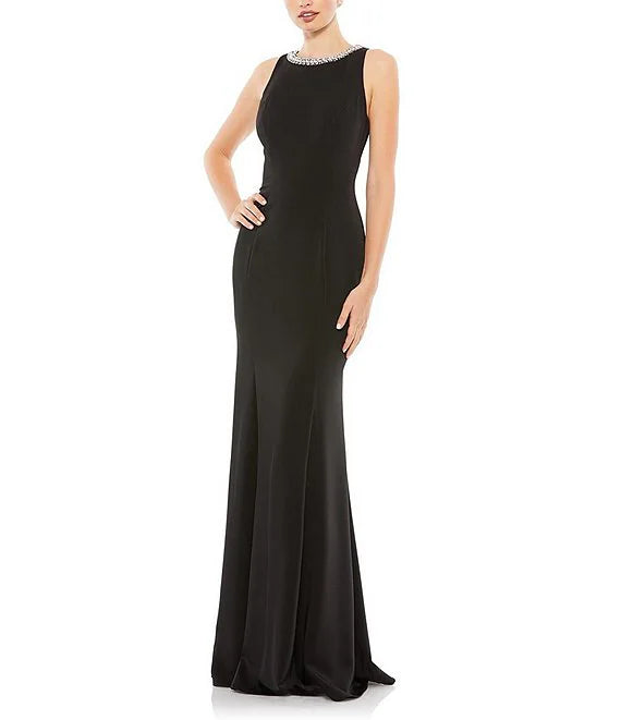 Women's Sleeveless DressesBeaded Jeweled Crew Neck Sleeveless Sheath Gown Bodycon Evening Dresses Cocktail Dresses