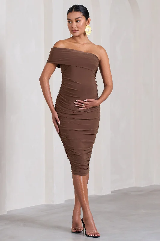 Women's Cut-Out DressesRemember Me | Chocolate Maternity One Shoulder Midi Dress