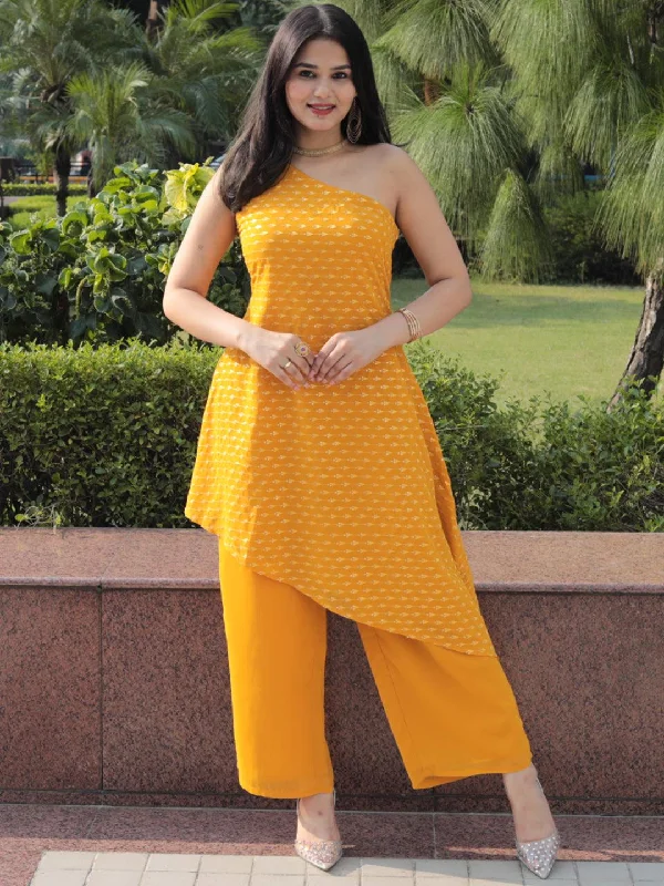 Women's Jumpsuits with Full LengthMustard Embellished Georgette Co-Ords