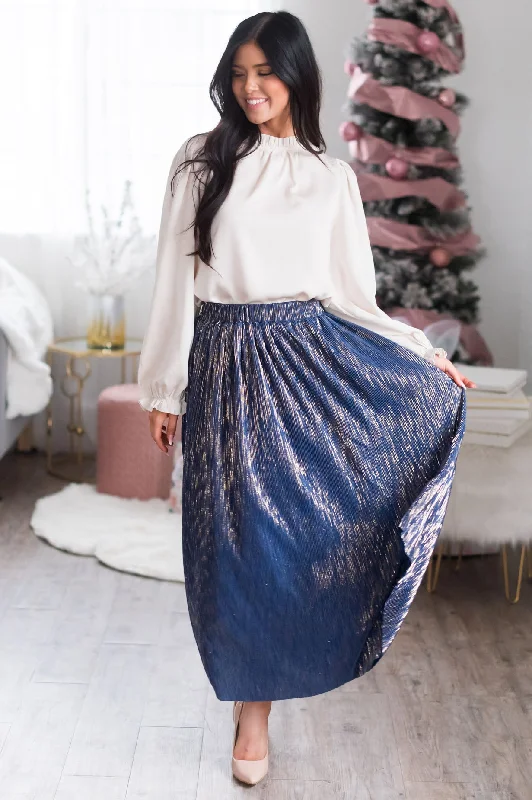 Women's Scalloped Hem SkirtsWish Upon A Star Modest Metallic Skirt