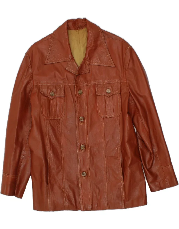 Women's Coats with Fur TrimVINTAGE Womens Leather Jacket UK 14 Large Brown Leather