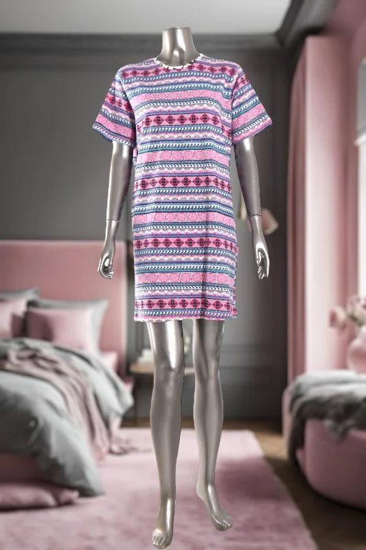 women's pajamas made from organic cottonLadies Pink Aztec Stripe Sleep Shirt