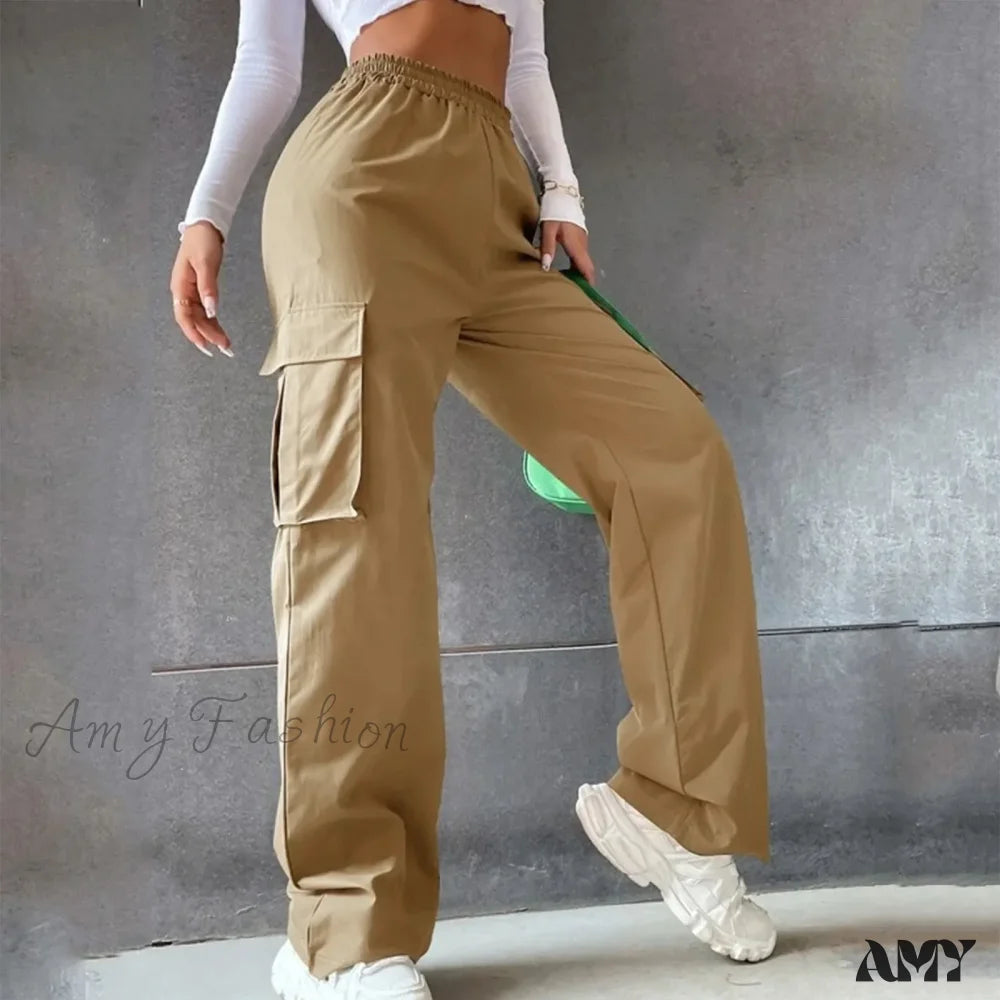 Women's Jodhpurs with Shawl CollarY2K Vintage Streetwear Techwear Korean Harajuku Parachute Beige Wide Trouser