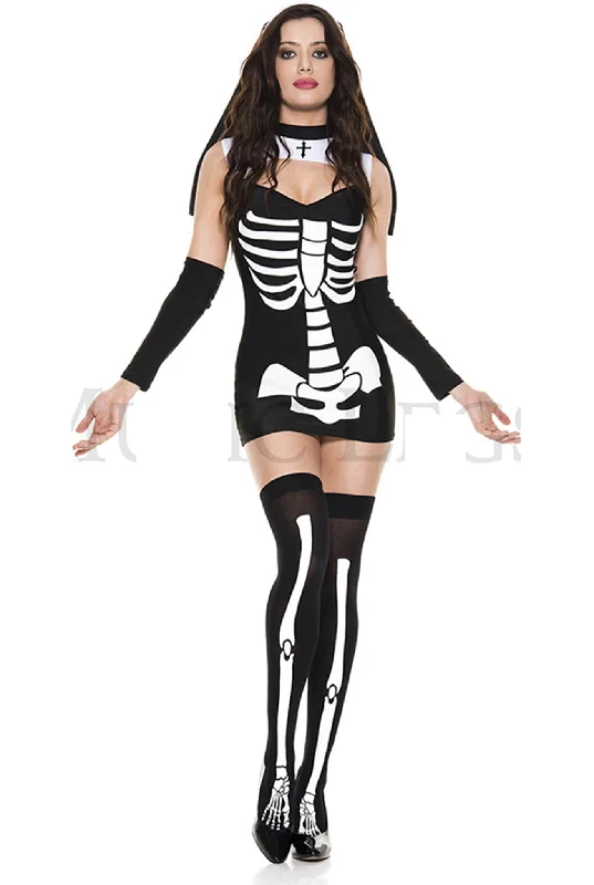 women's pajamas with adjustable waistbandsFour Piece Skeleton Nun Costume Set