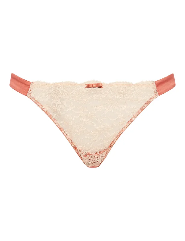 lace trim underwire bra for everyday wearMYLA Heritage Silk Thong - Tea Rose/Rose Gold