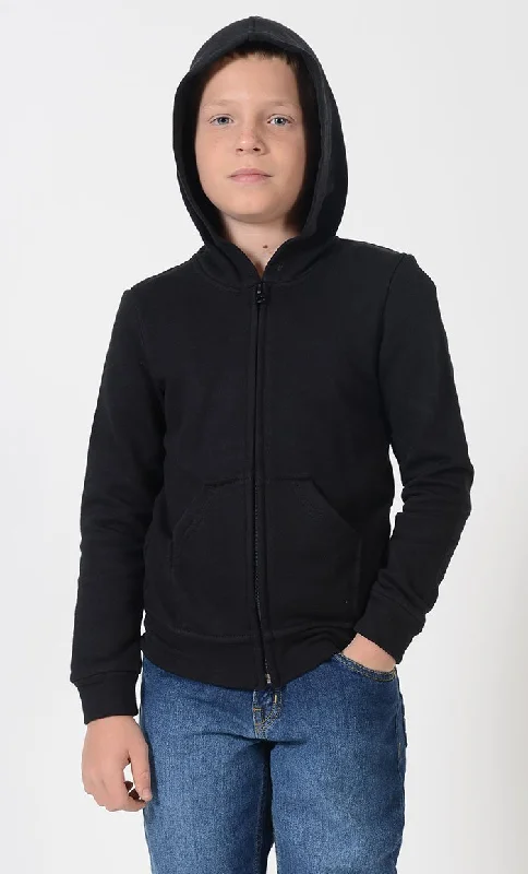 Women's Hooded Sweatshirts with Slant PocketsBoys Black Zipper Hoodie