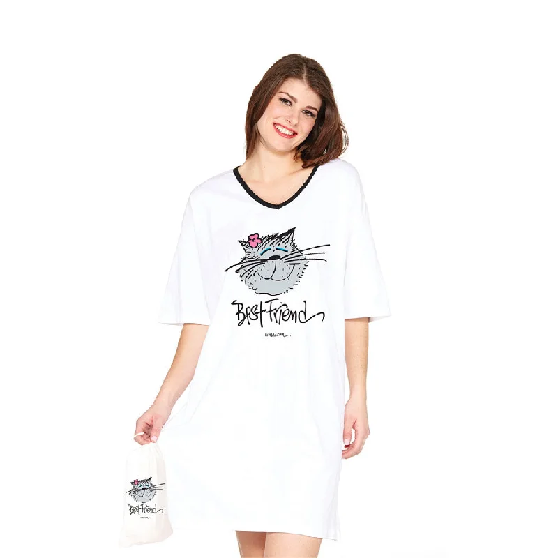 women's pajamas for lounging around the houseBEST FRIEND CAT, NIGHTSHIRT IN A BAG